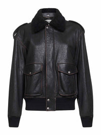 Black lambskin and shearling bomber jacket