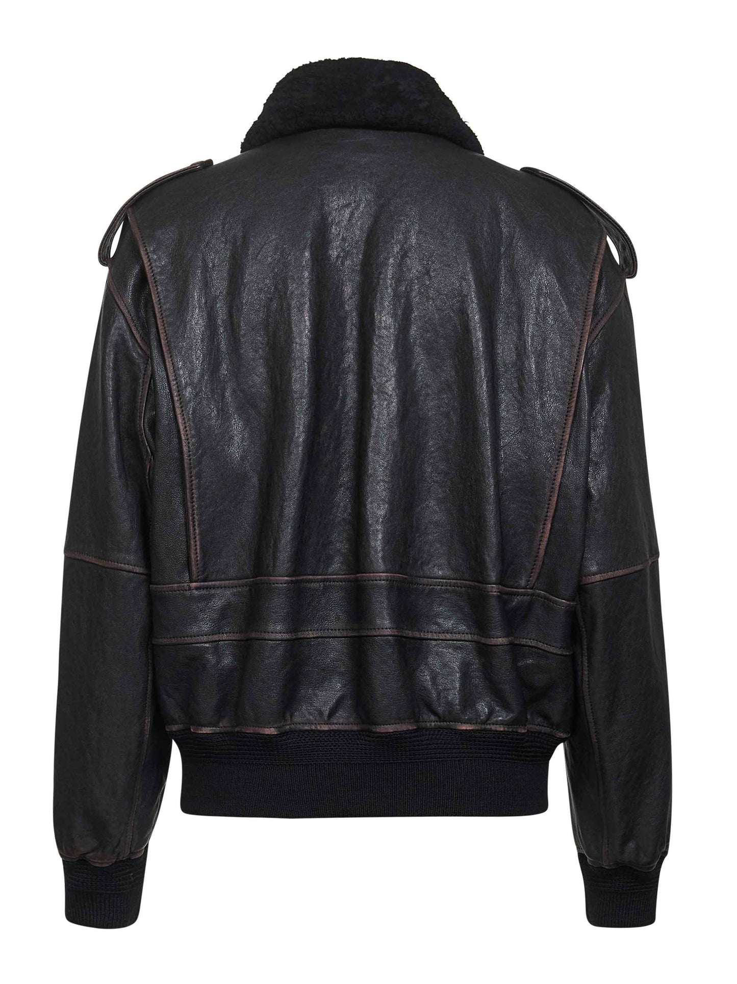 Black lambskin and shearling bomber jacket