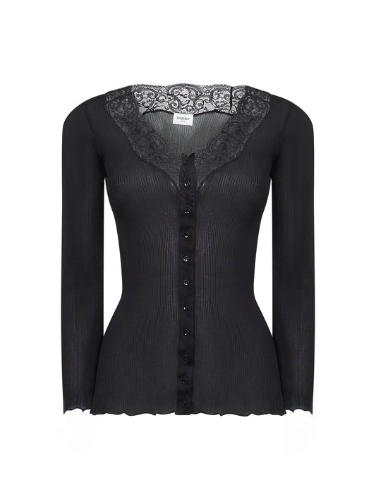Cardigan semitrasparente in seta nera