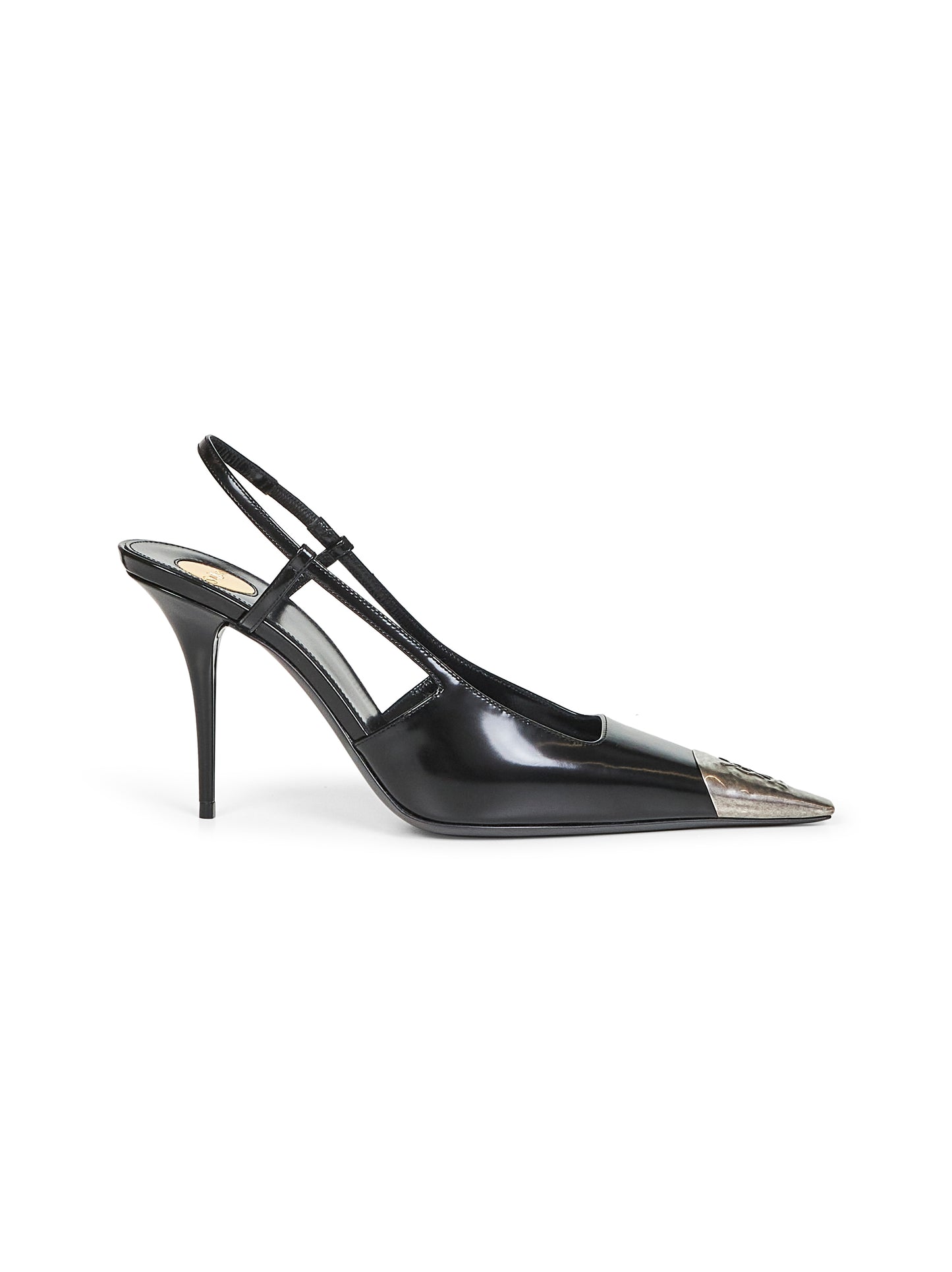 Black glazed leather Jeanne slingback pumps