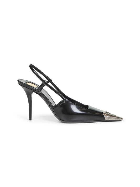 Black glazed leather Jeanne slingback pumps