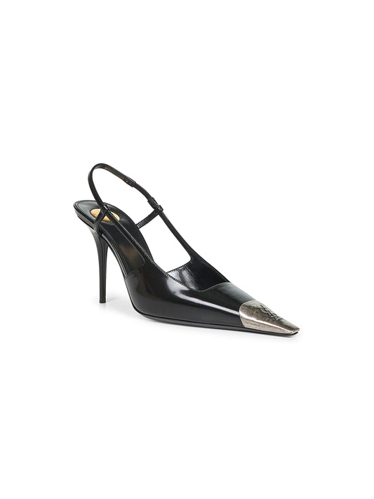 Black glazed leather Jeanne slingback pumps
