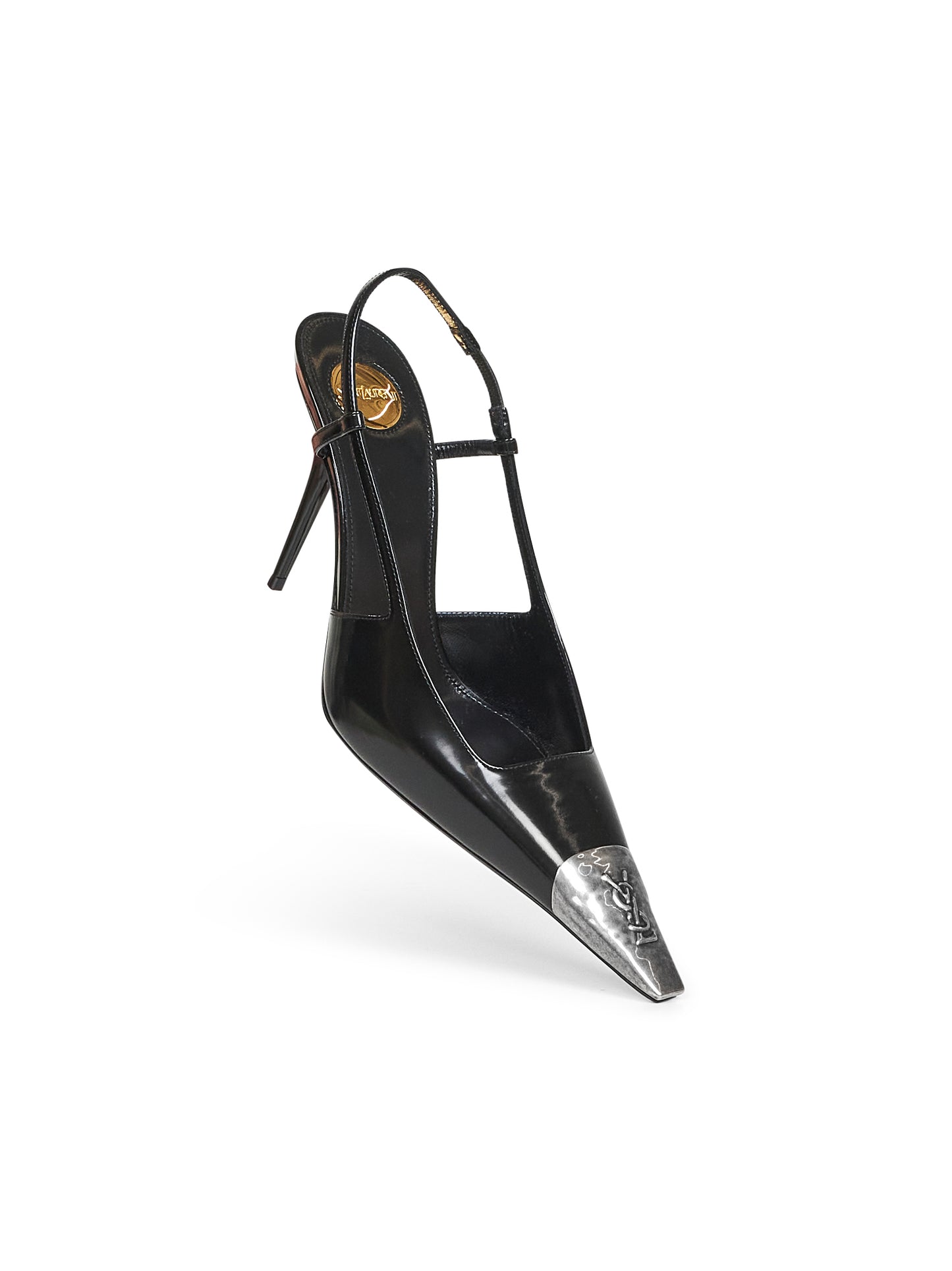 Black glazed leather Jeanne slingback pumps