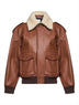 Brown grained leather and shearling bomber jacket