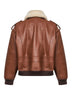 Brown grained leather and shearling bomber jacket