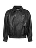 Bomber in pelle di agnello a palloncino nera<BR/>