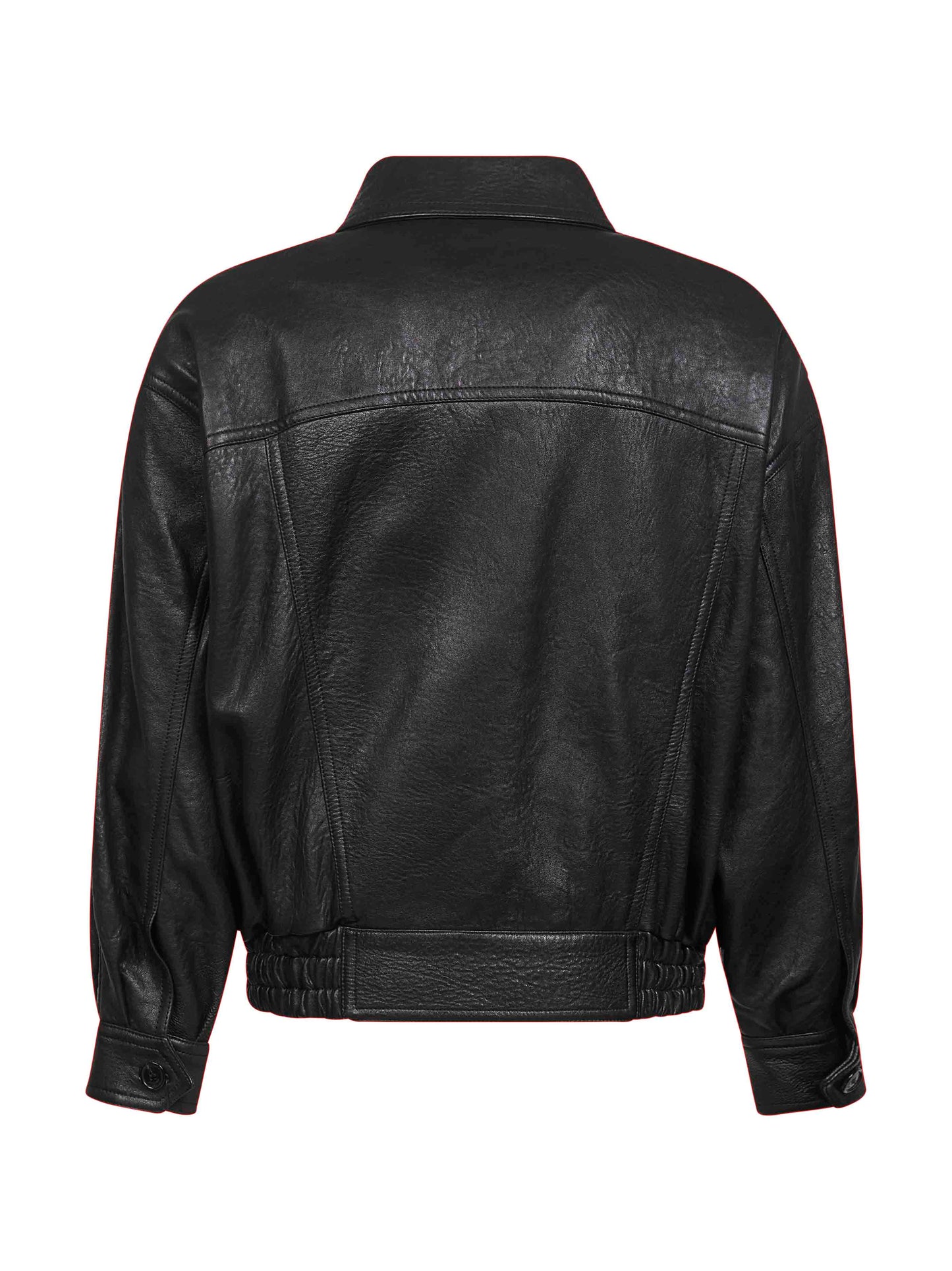 Bomber in pelle di agnello a palloncino nera<BR/>