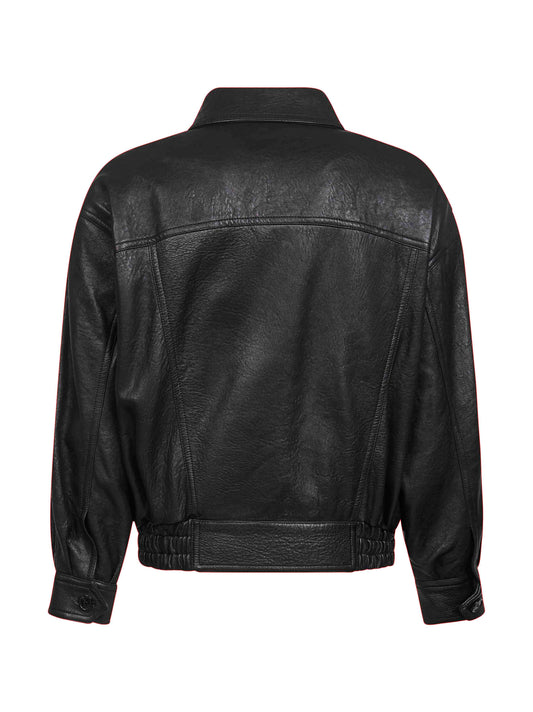 Bomber in pelle di agnello a palloncino nera<BR/>
