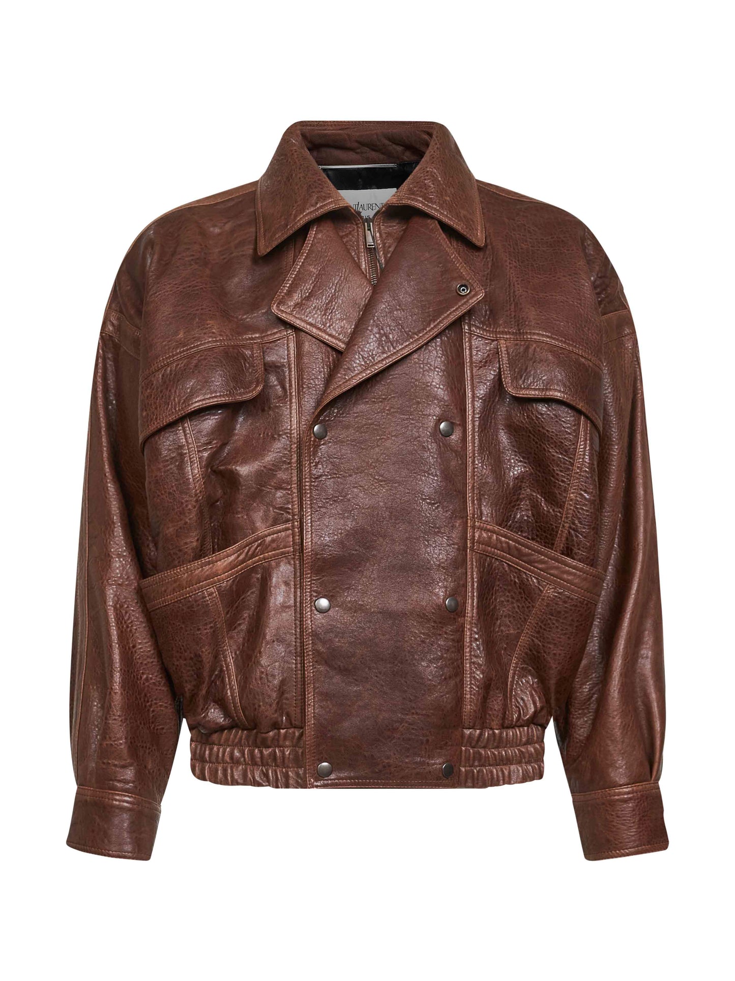 Bomber in pelle di agnello invecchiata marrone<BR/>