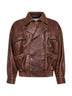 Bomber in pelle di agnello invecchiata marrone<BR/>