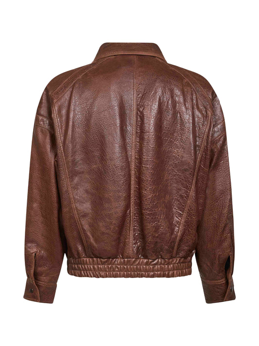 Bomber in pelle di agnello invecchiata marrone<BR/>