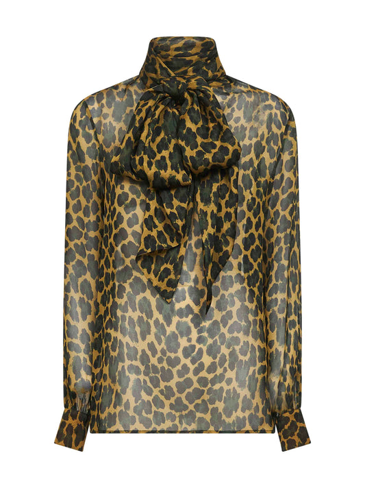 Blusa in mussola di seta stampa leopardo