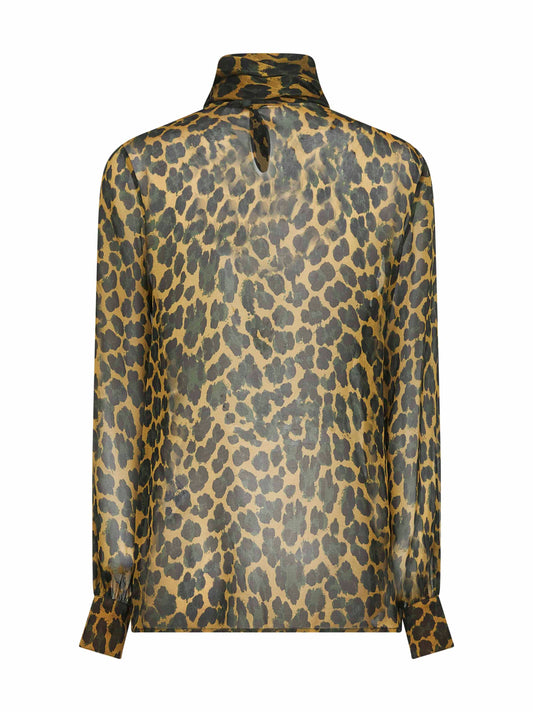 Blusa in mussola di seta stampa leopardo