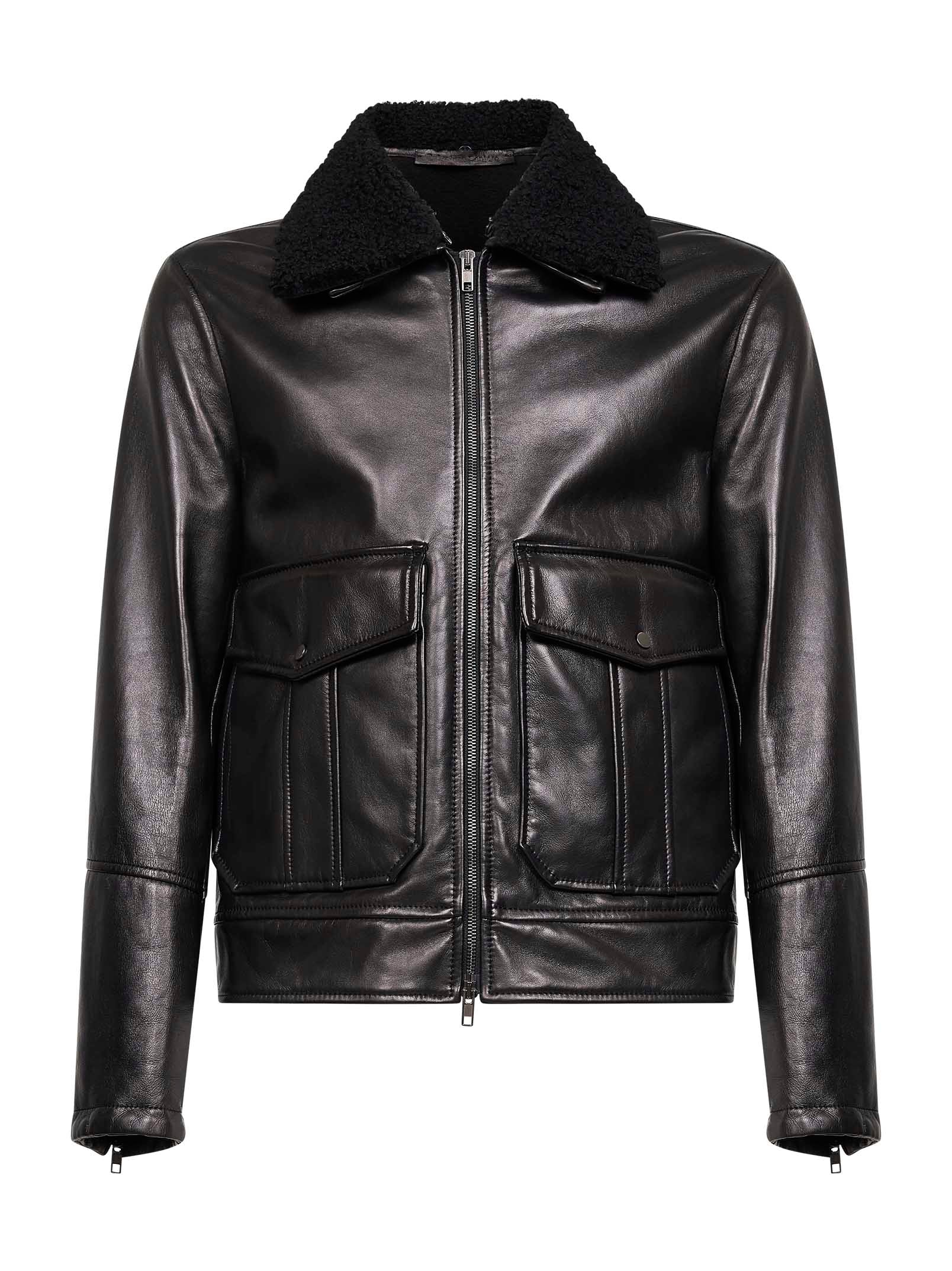 Black plongè nappa leather aviator jacket – Daniello.com