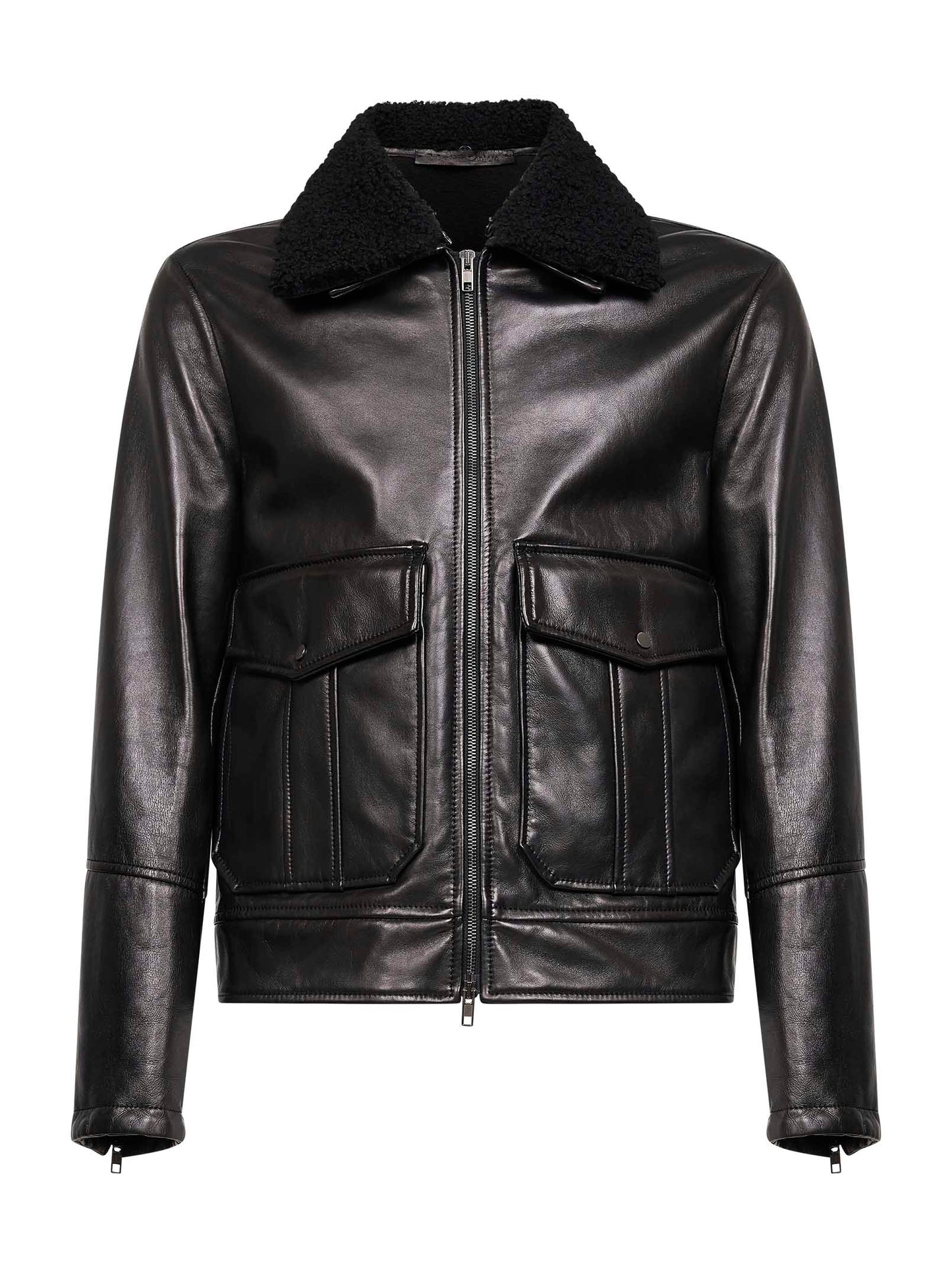 Black plongè nappa leather aviator jacket