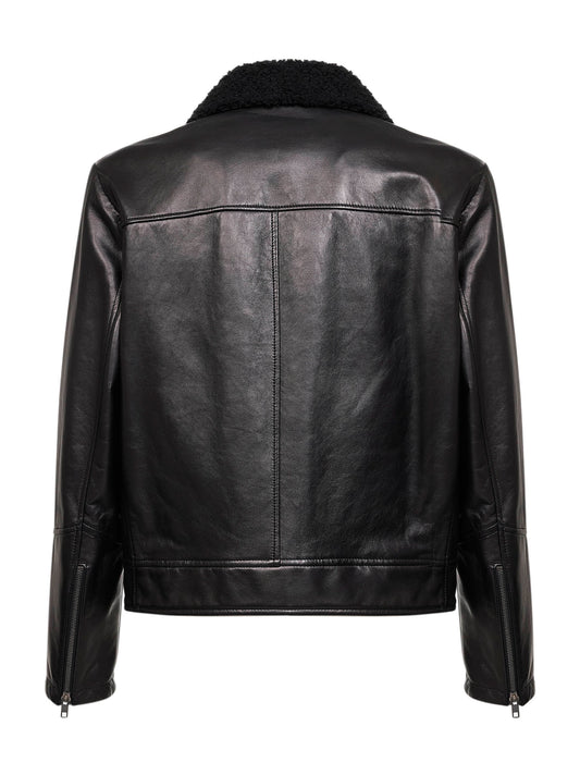 Black plongè nappa leather aviator jacket