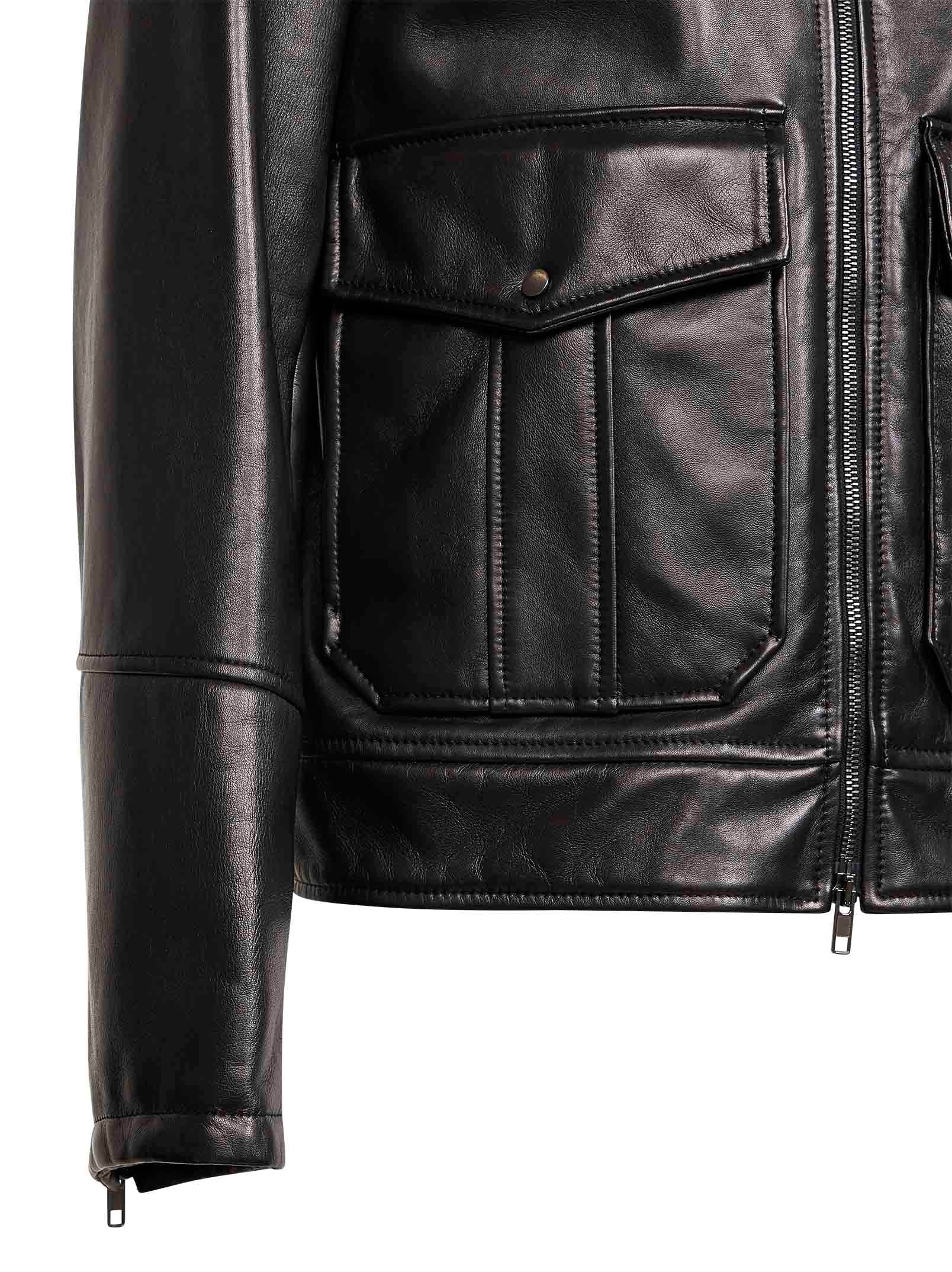 Black plongè nappa leather aviator jacket – Daniello.com