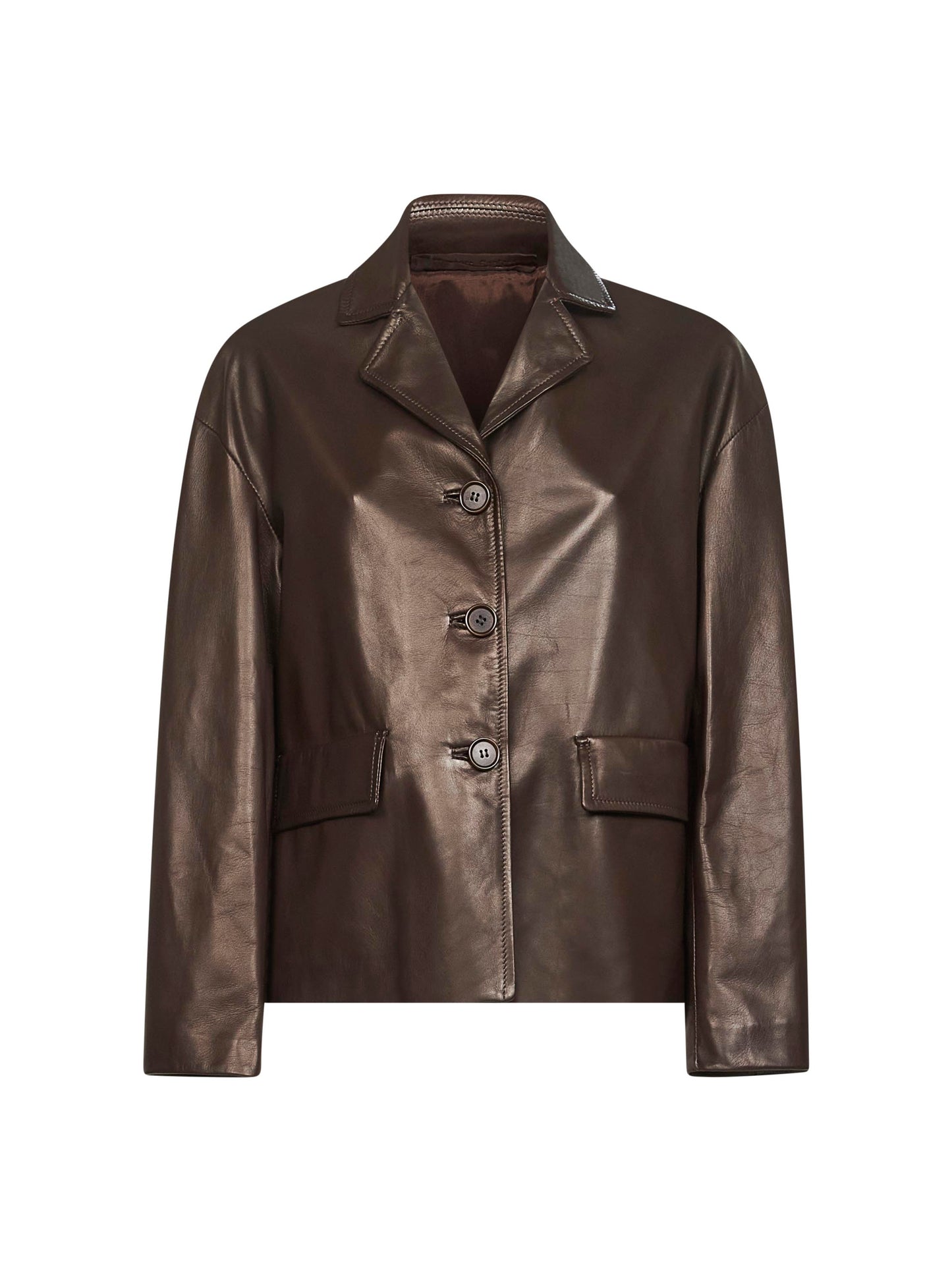 Brown nappa leather short jacket