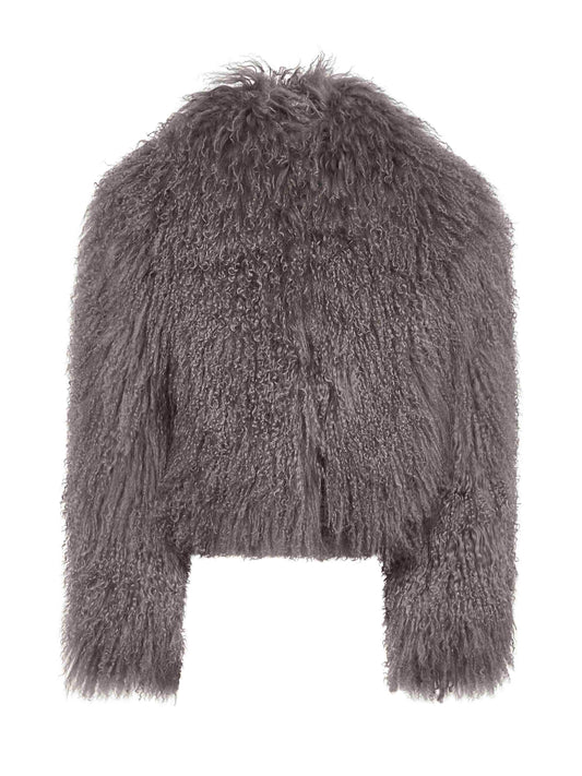Giacca corta in shearling grigio