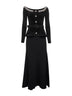 Black chenille and knit crystal trim midi dress