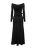 Black chenille and knit crystal trim midi dress