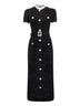 Black chenille belted midi dress