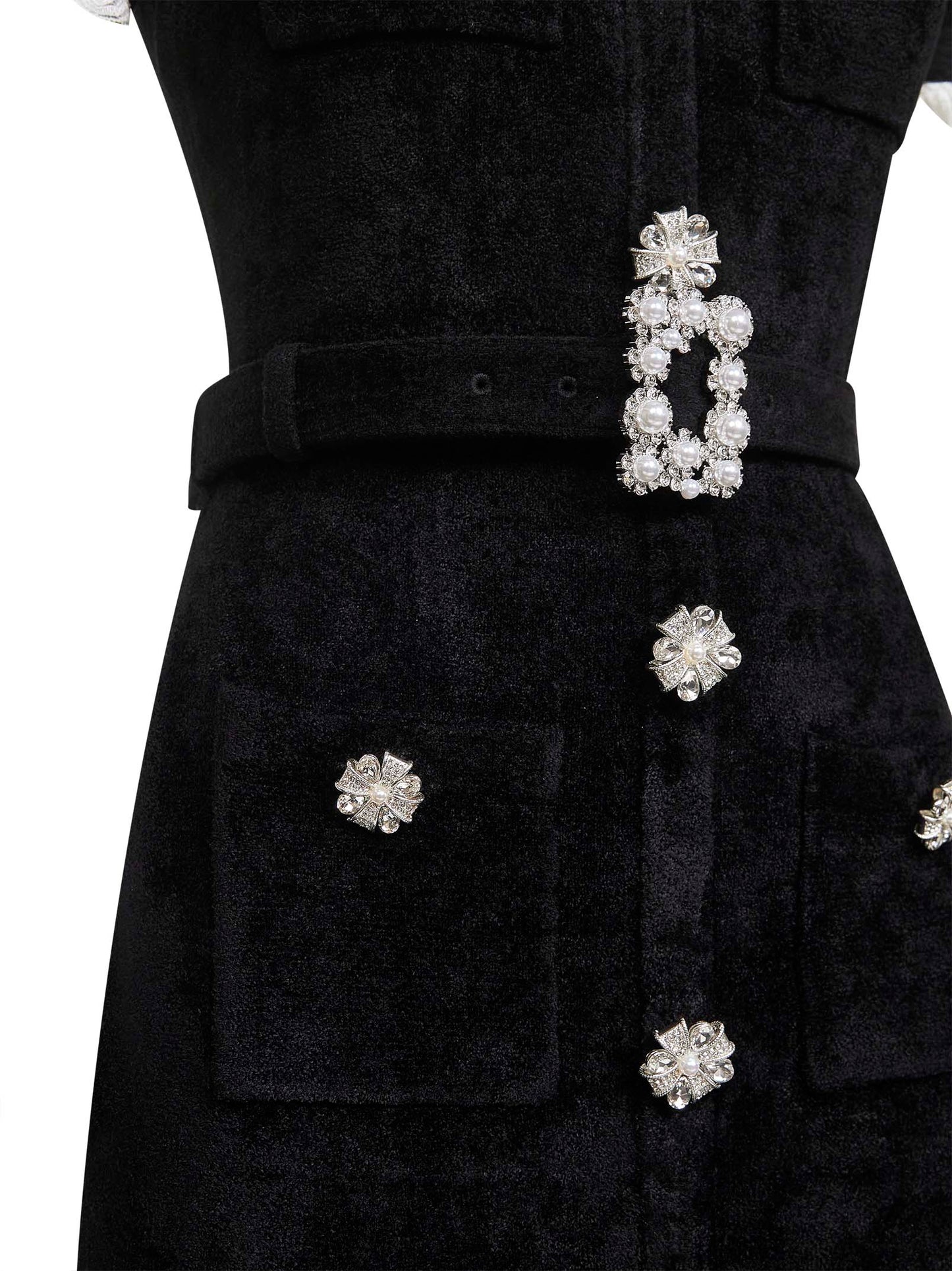 Black chenille belted midi dress