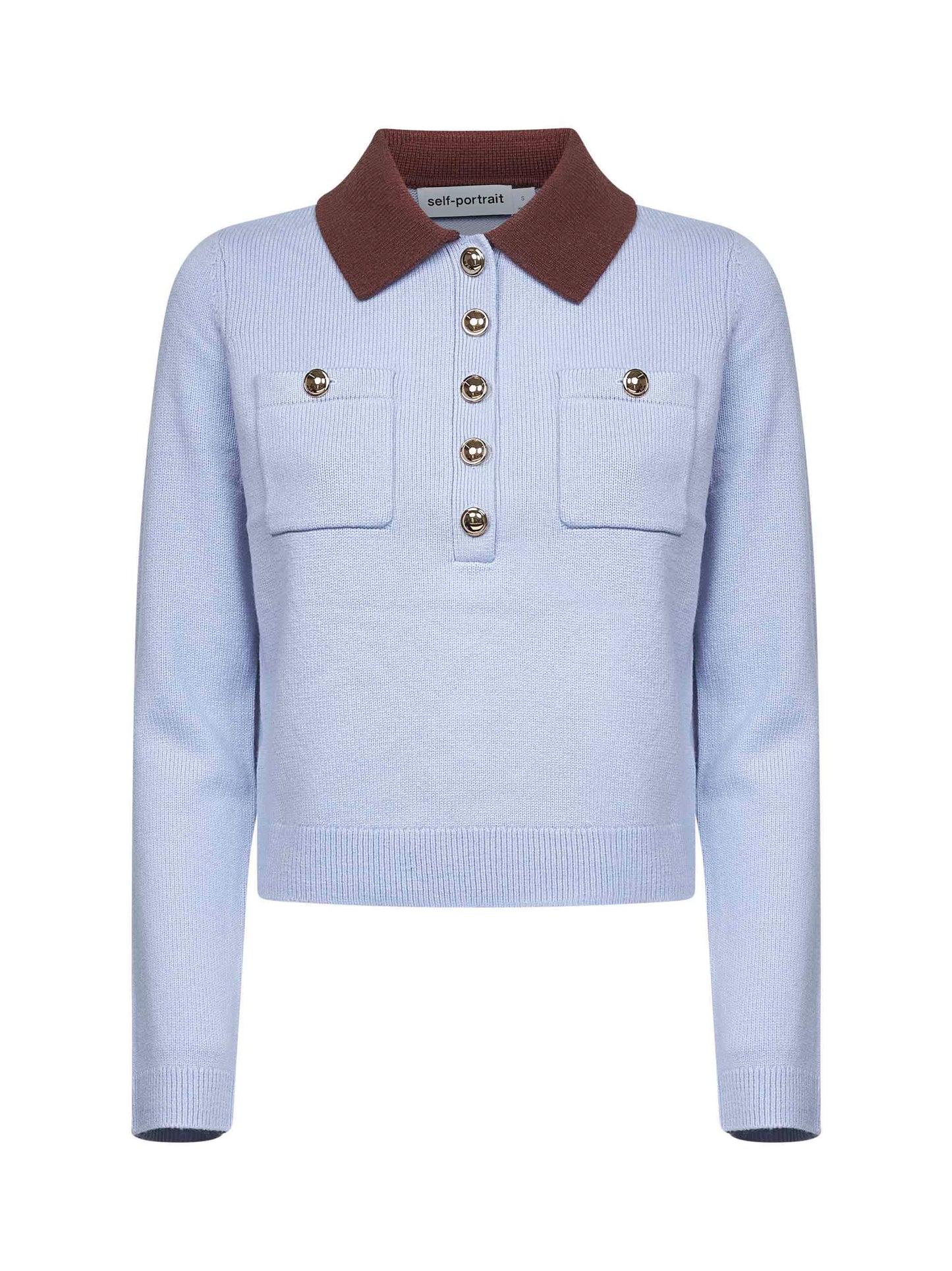 Light blue knit contrasting collar polo shirt