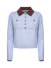 Light blue knit contrasting collar polo shirt