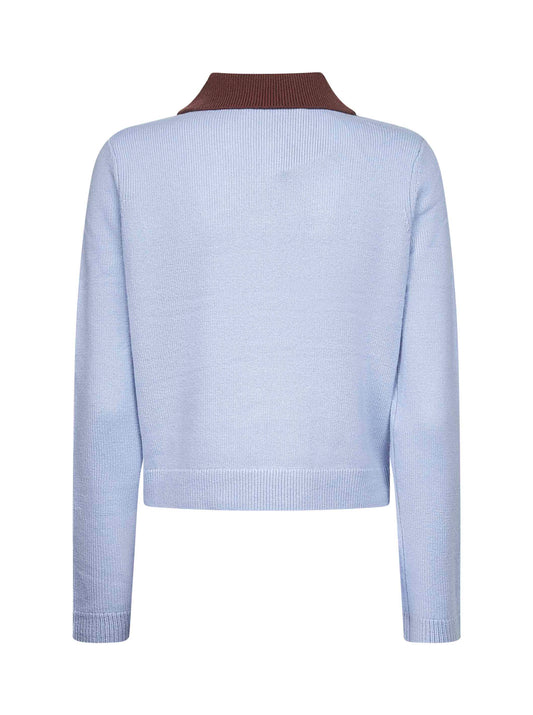 Light blue knit contrasting collar polo shirt
