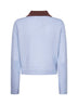 Light blue knit contrasting collar polo shirt