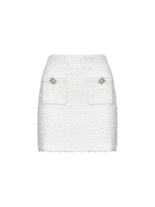 Cream bouclé knit miniskirt