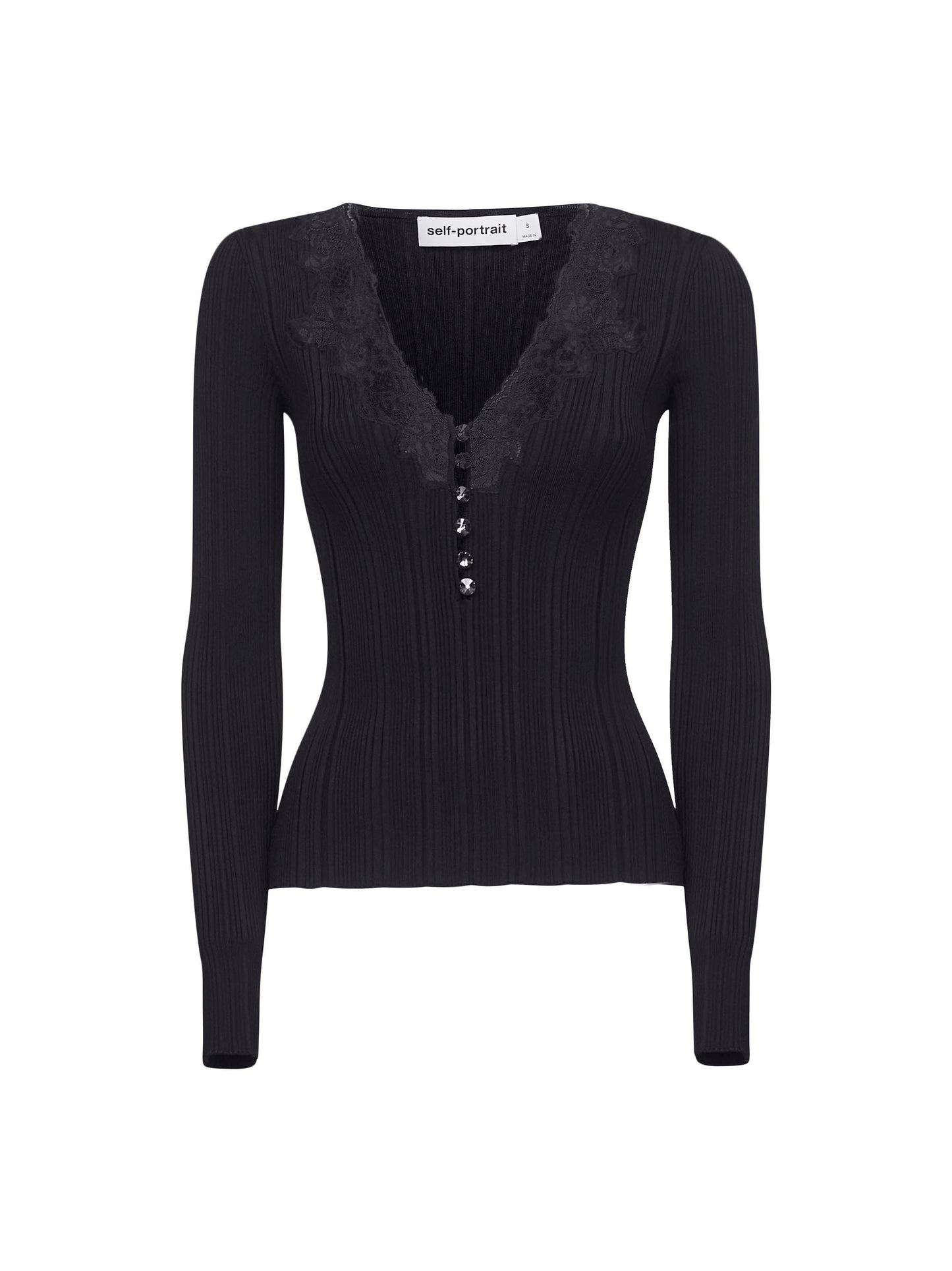 Black ribbed knit lace trim top