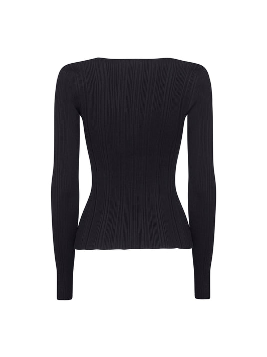 Black ribbed knit lace trim top