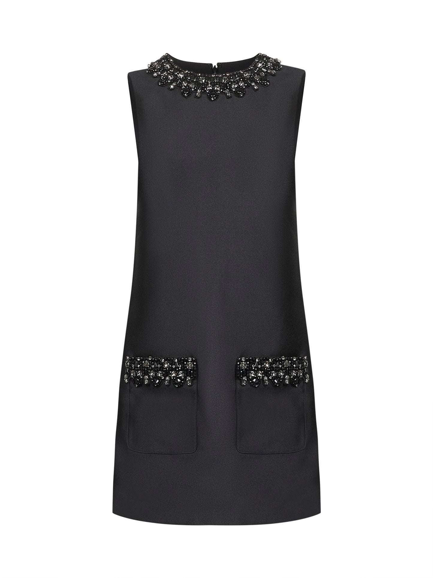 Black taffeta embellished trim mini dress