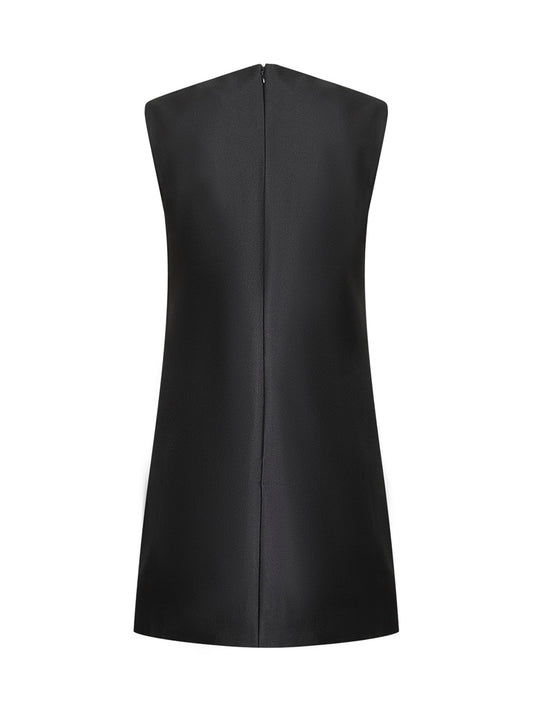 Black taffeta embellished trim mini dress