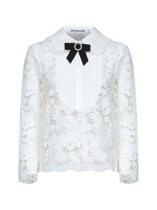 White lace bow brooch blouse