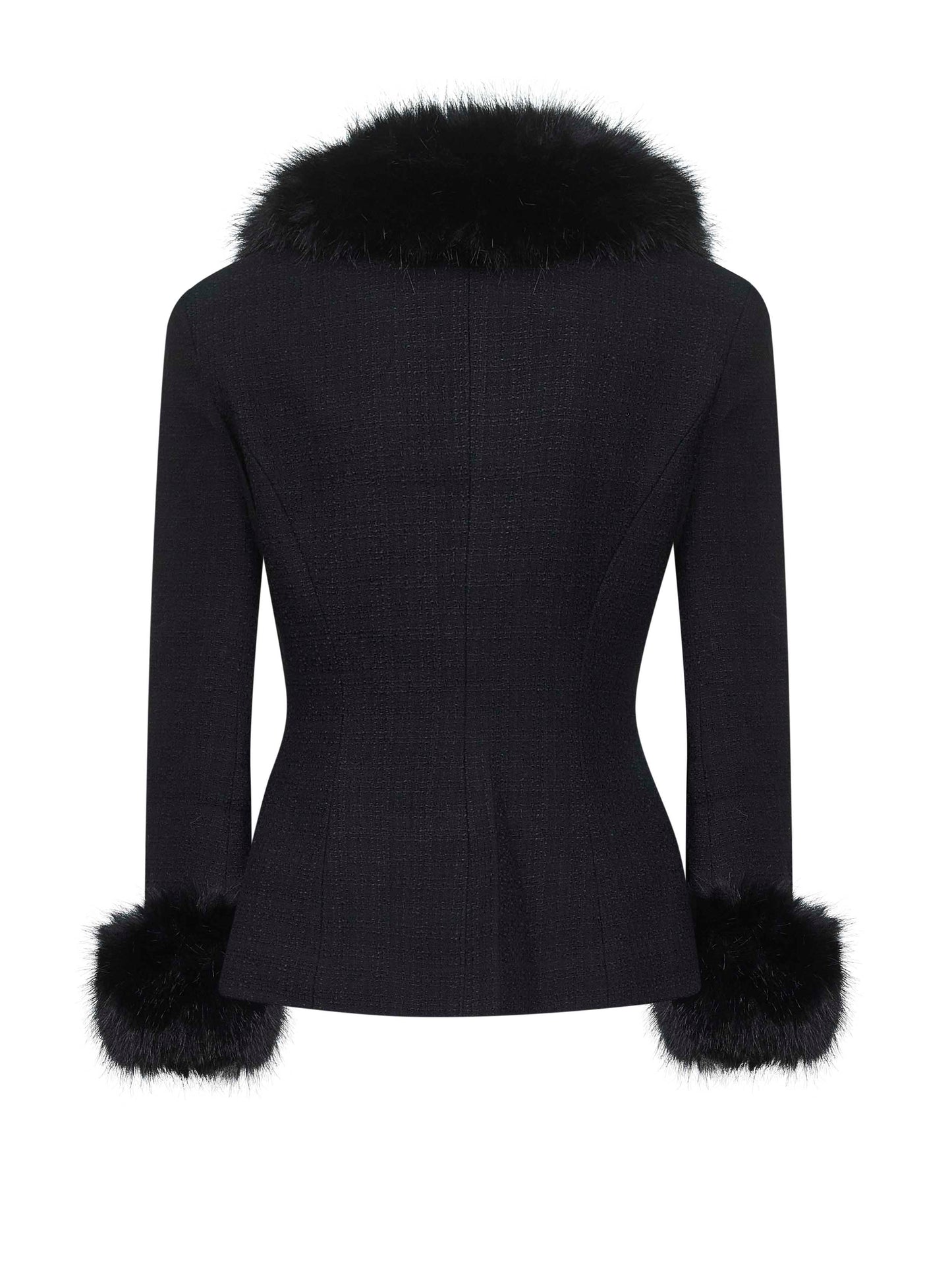 Black bouclé faux fur trims jacket