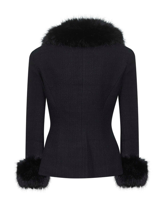 Black bouclé faux fur trims jacket