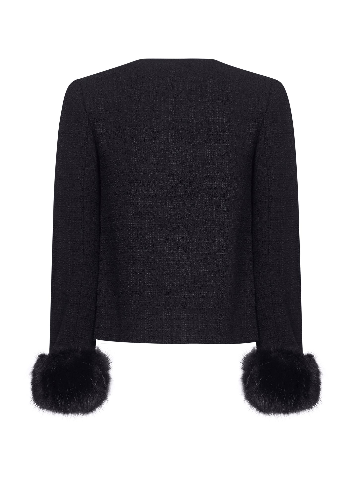 Giacca in bouclé nero con polsini in ecopelliccia
