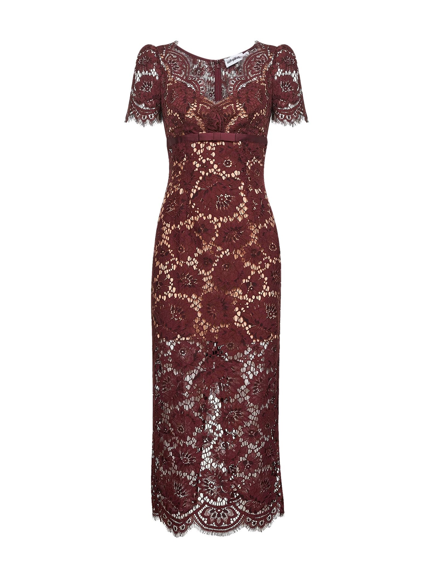 Burgundy floral lace midi dress