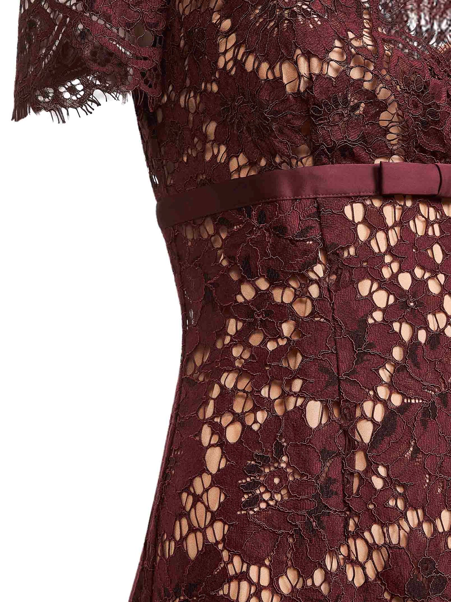 Burgundy floral lace midi dress
