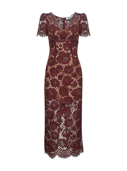 Burgundy floral lace midi dress  Daniello.com
