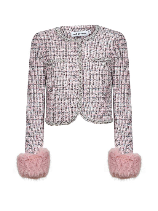 Pink bouclé faux fur cuffs jacket