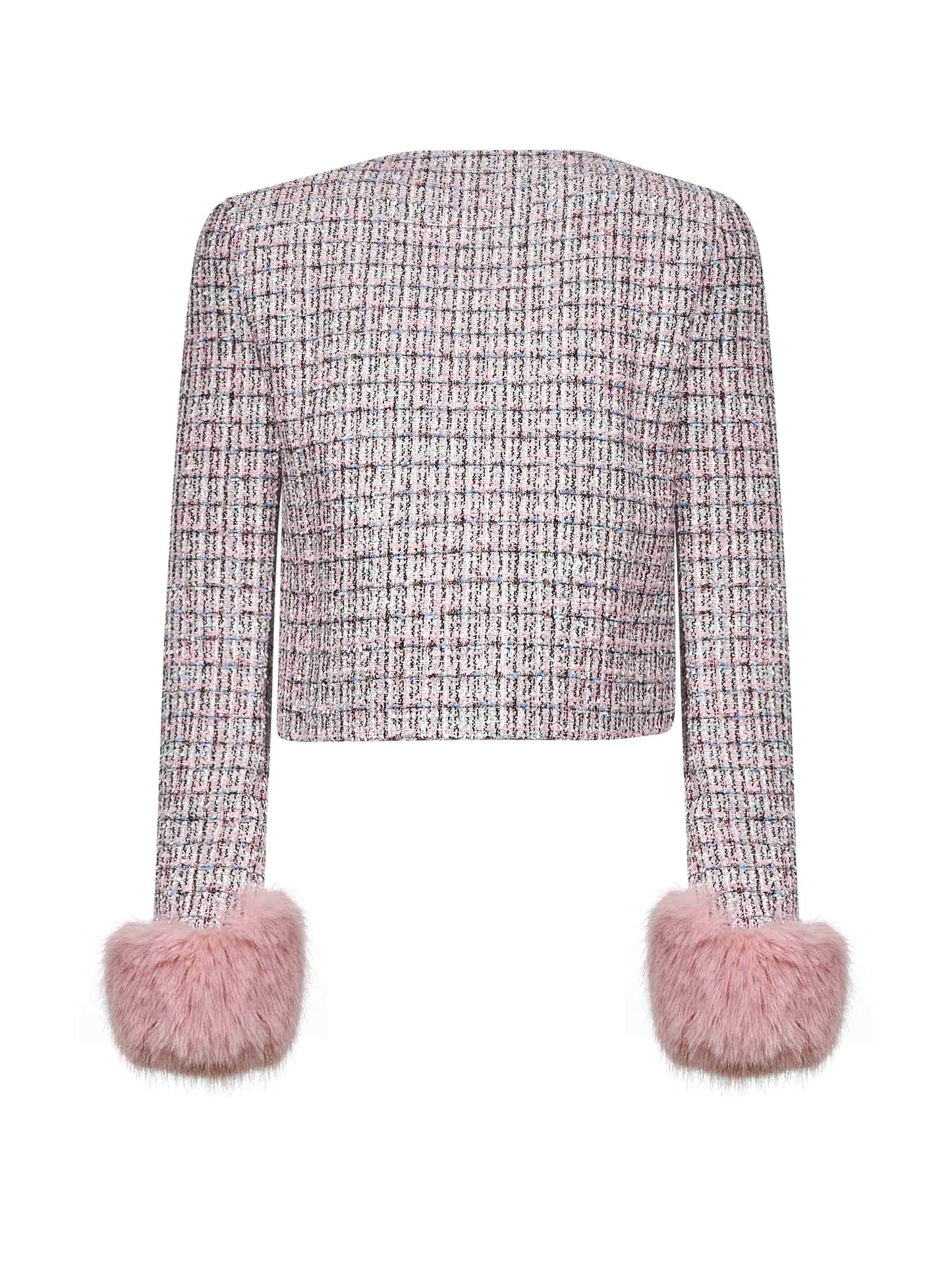 Pink bouclé faux fur cuffs jacket