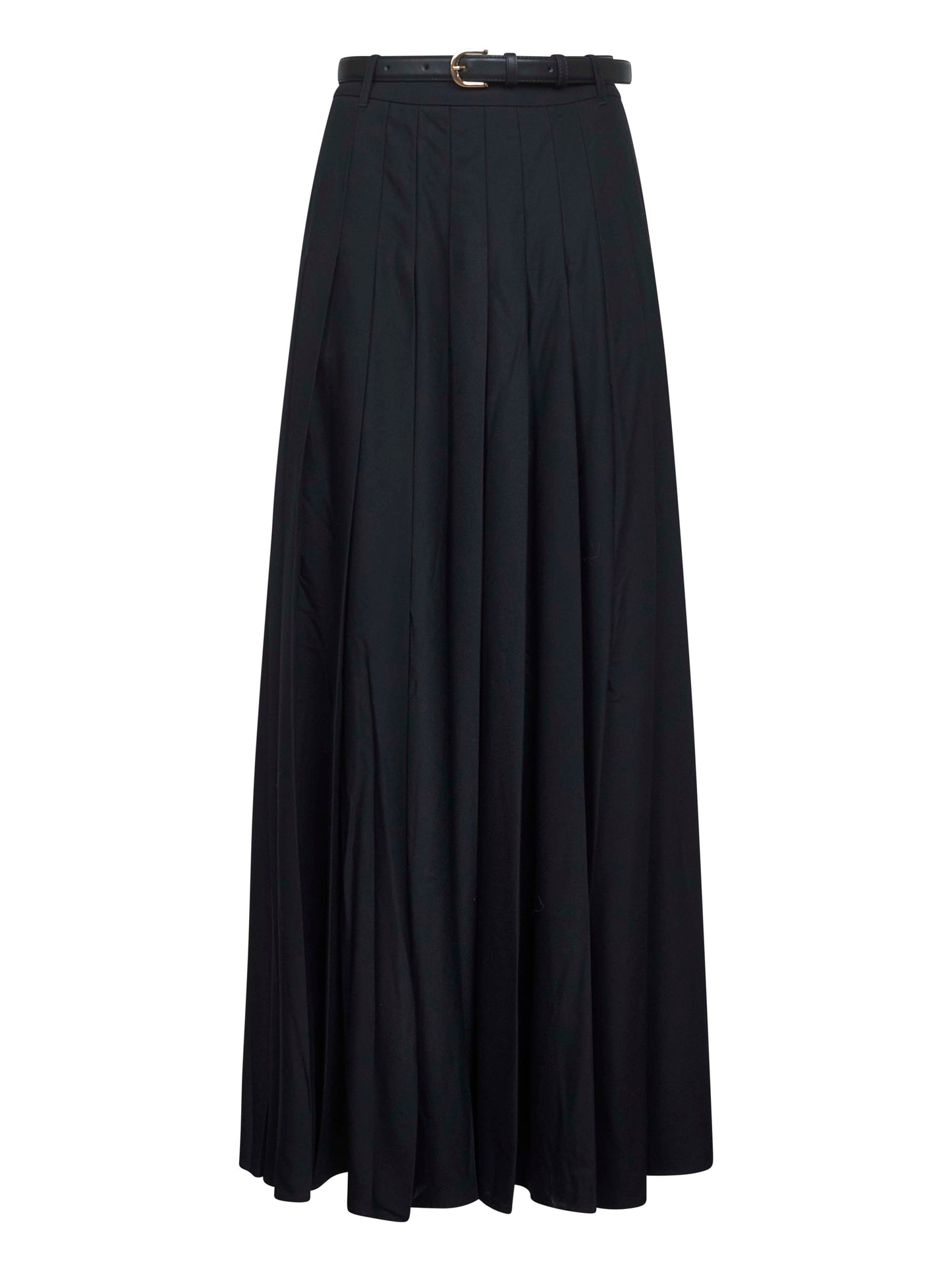 Black twill pleated maxi skirt