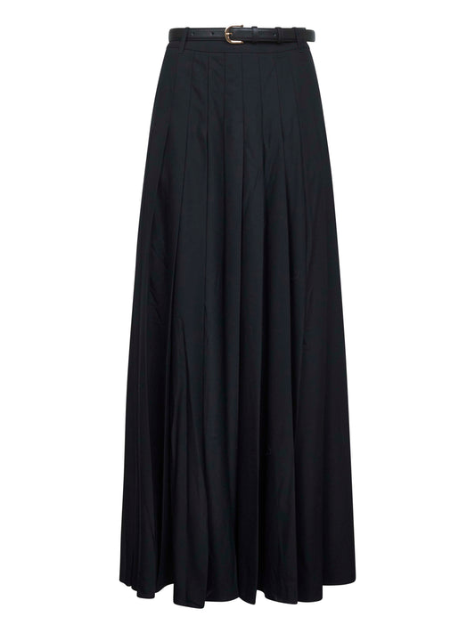 Black twill pleated maxi skirt