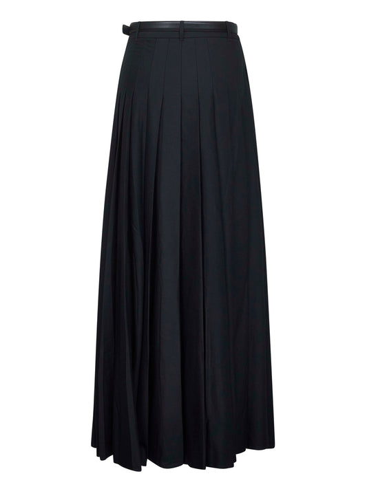 Black twill pleated maxi skirt