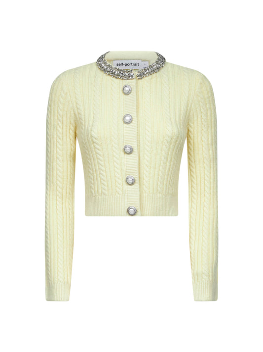 Yellow cable knit cardigan