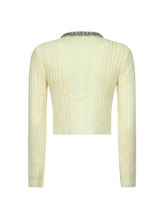 Yellow cable knit cardigan